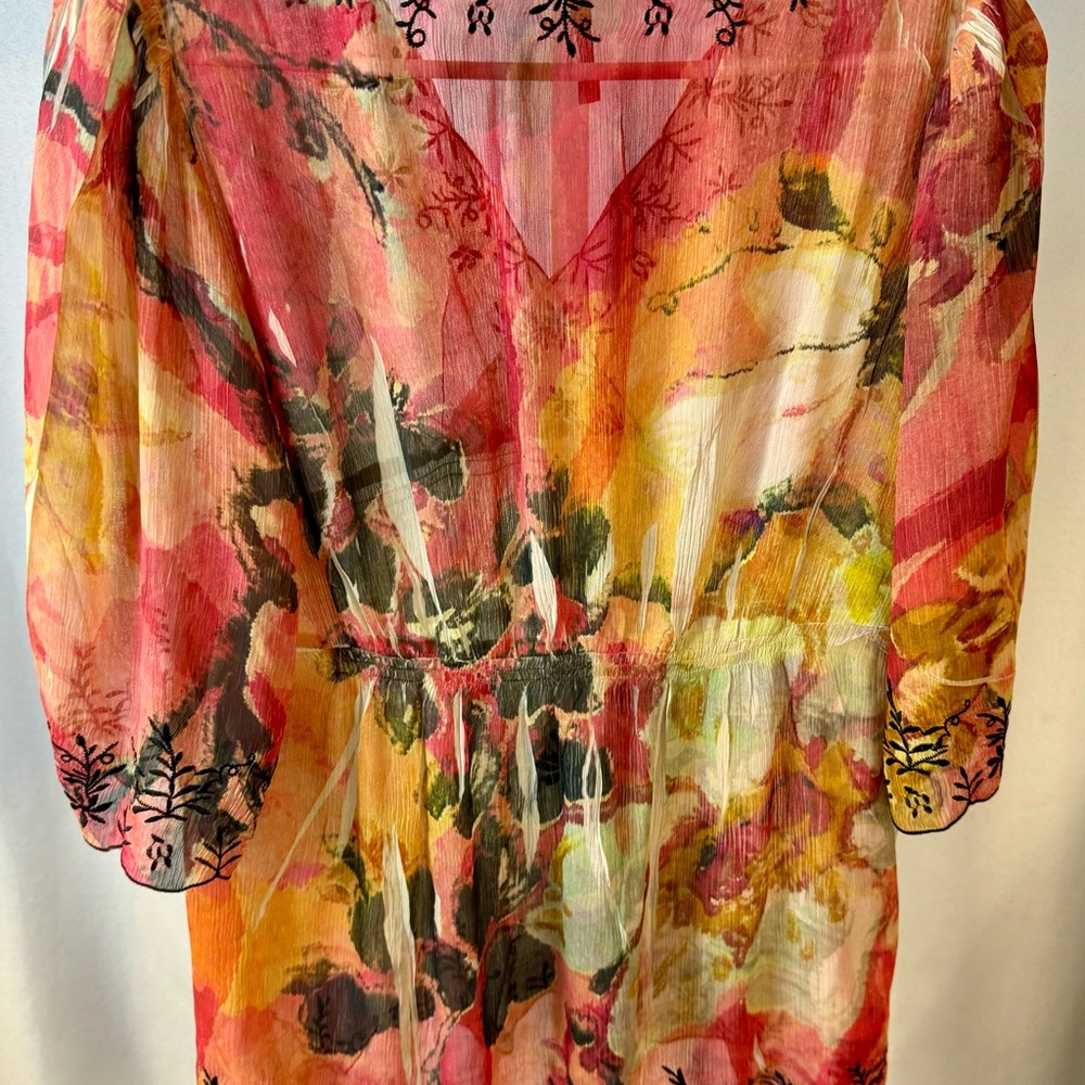Mushka By Sienna Rose Floral Print Embroidered Sheer Lightweight‎ Blouse Sz M - Picture 8 of 11